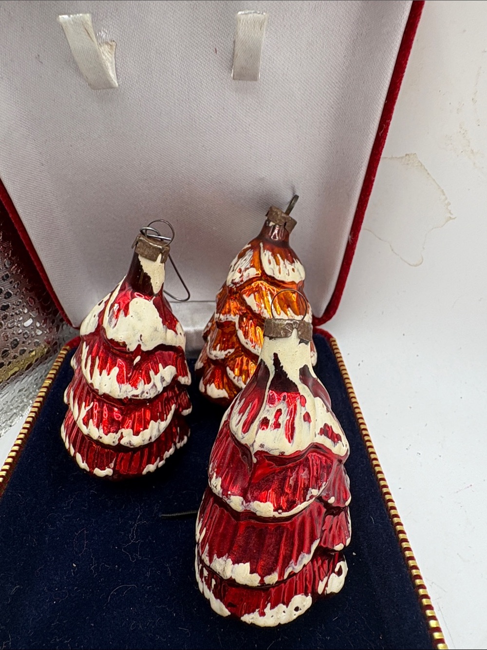 Vintage MCM Mercury Blown Glass Christmas Tree Ornaments Lot of 3 East Germany